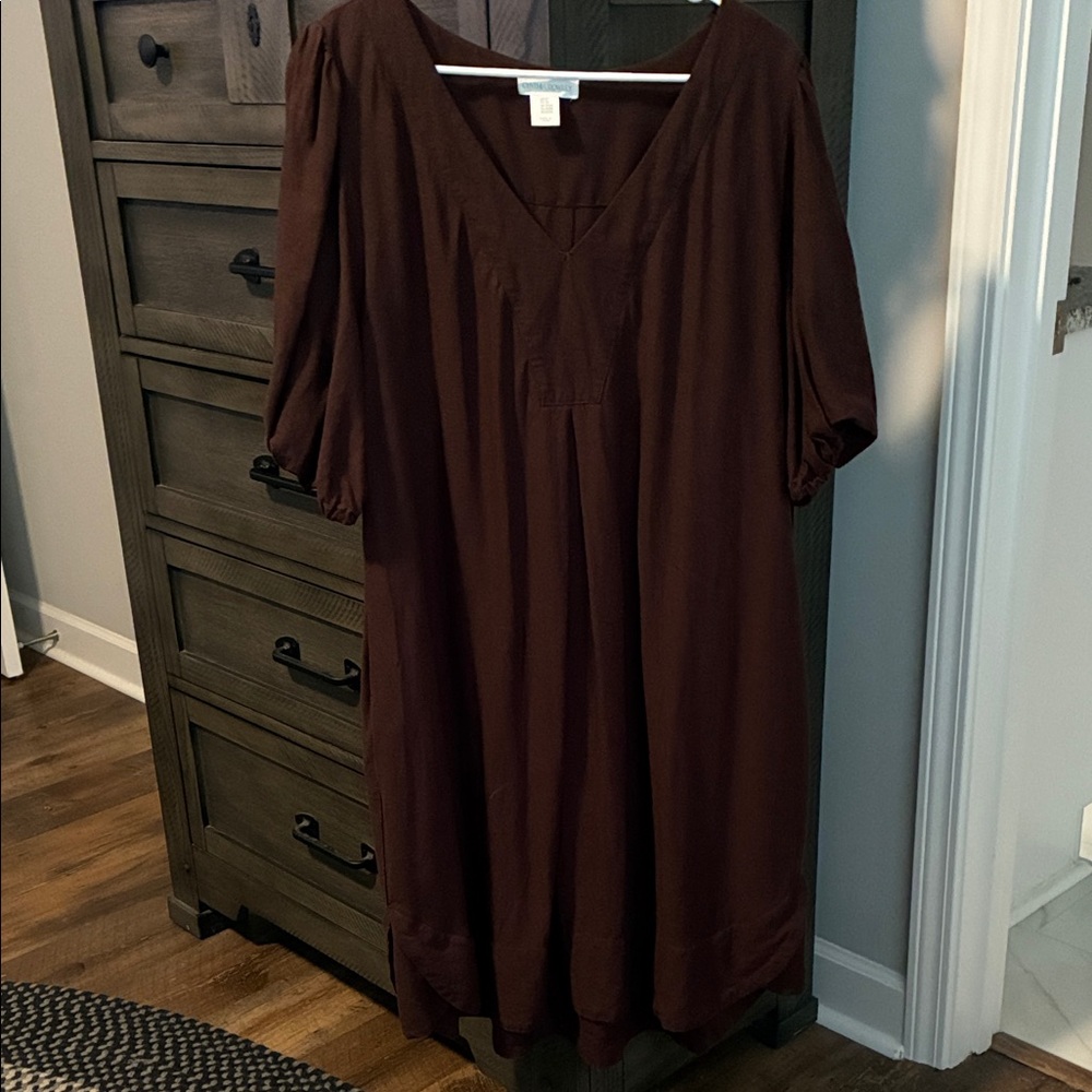 Cynthia Rowley Brown V-Neck Midi Dress